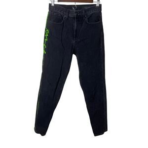 Rag & Bone Stone Kuro Jeans Size 25 Black High Rise Skinny Neon Green Trim